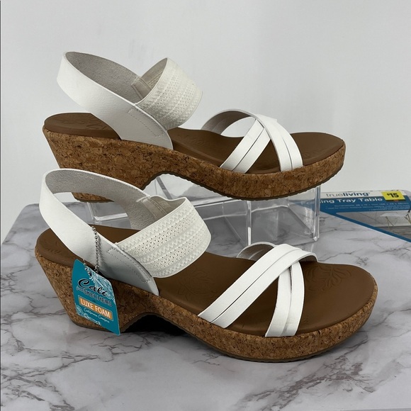 SKECHERS Cali Brystol Vegan Slingback Heeled Sandals White 11 Comfy Casual - Picture 1 of 7